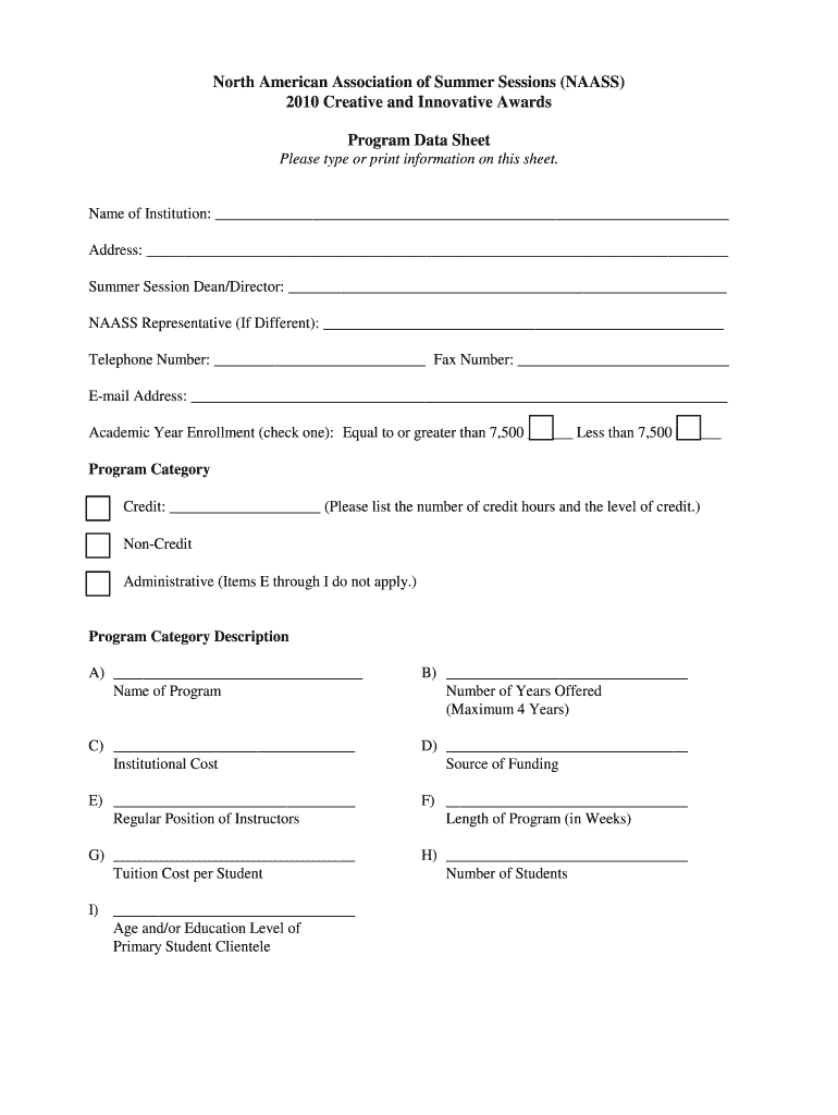 Nomination Form PDF North American Association of Summer