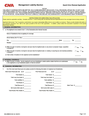 Cna Epack Extra Renewal Application Management Liability Form