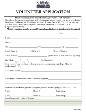  Volunteer Forms for Students 2012
