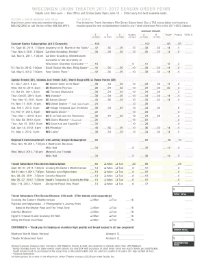 Wisconsin Union TheaTer Season Order Form Uniontheater Wisc