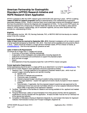 Research Initiative and HOPE Research Grant Application Apfed  Form