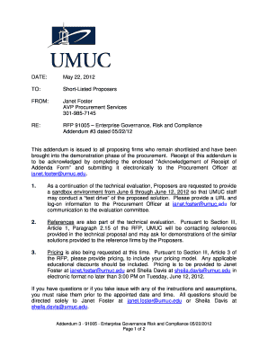 DATE May 22, to Short Listed Proposers from UMUC Umuc  Form