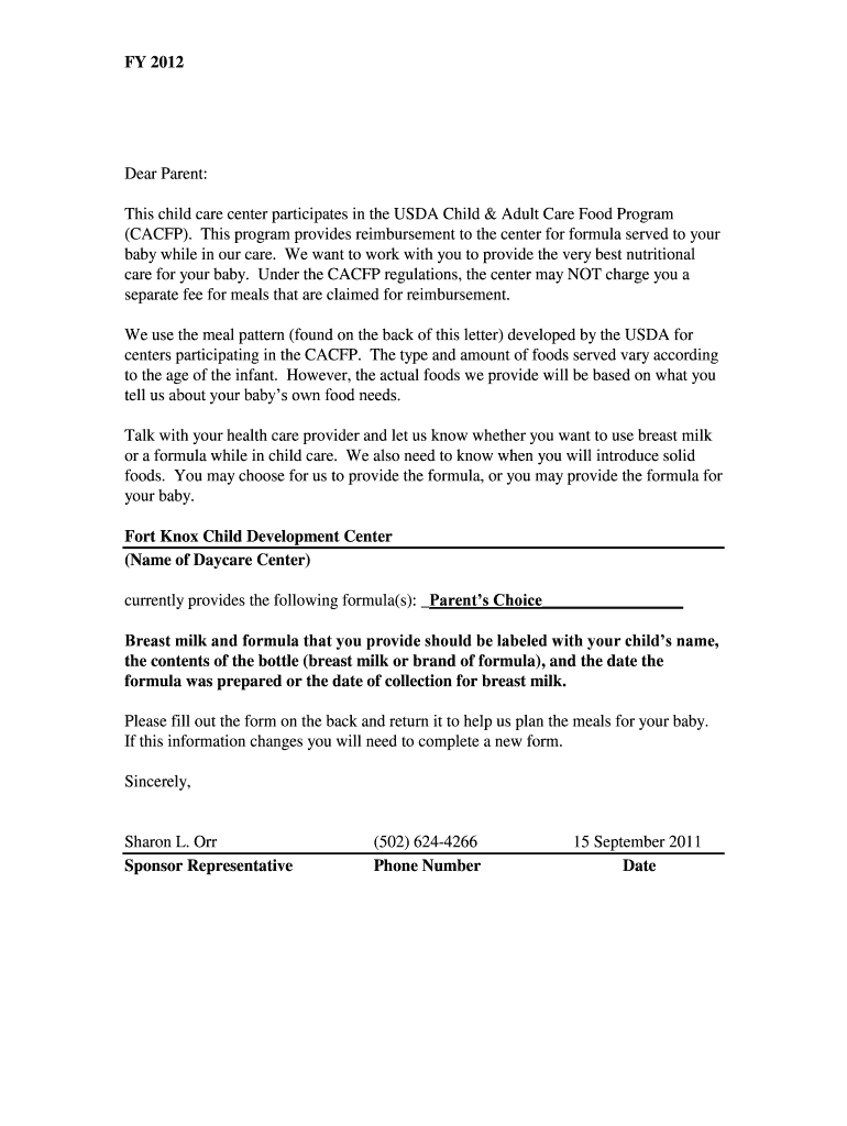 Infant USDA Enrollment Form Fort Knox MWR Home