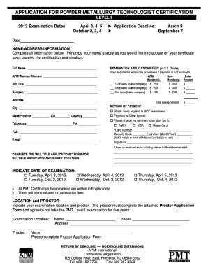 Application for Powder Metallurgy Technologist Certification MPIF  Form