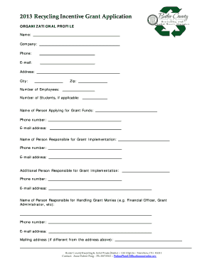 Recycling Incentive Grant Application Butler County Ohio  Form