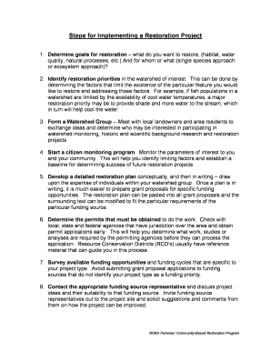 Steps for Implementing a Restoration Project Steps for Implementing a Restoration Project Fakr Noaa  Form