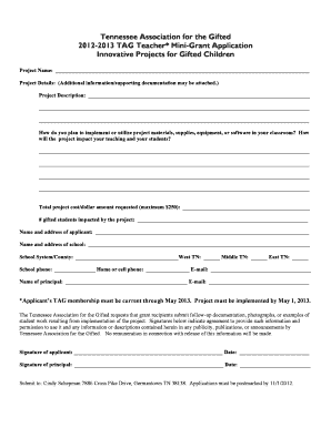 Here Tennessee Association for the Gifted Tag Tenn  Form
