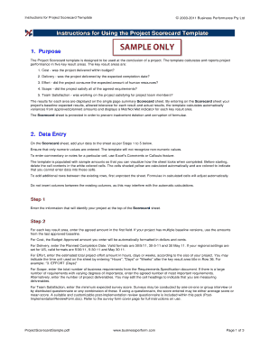 Instructions for Project Scorecard Template  Form