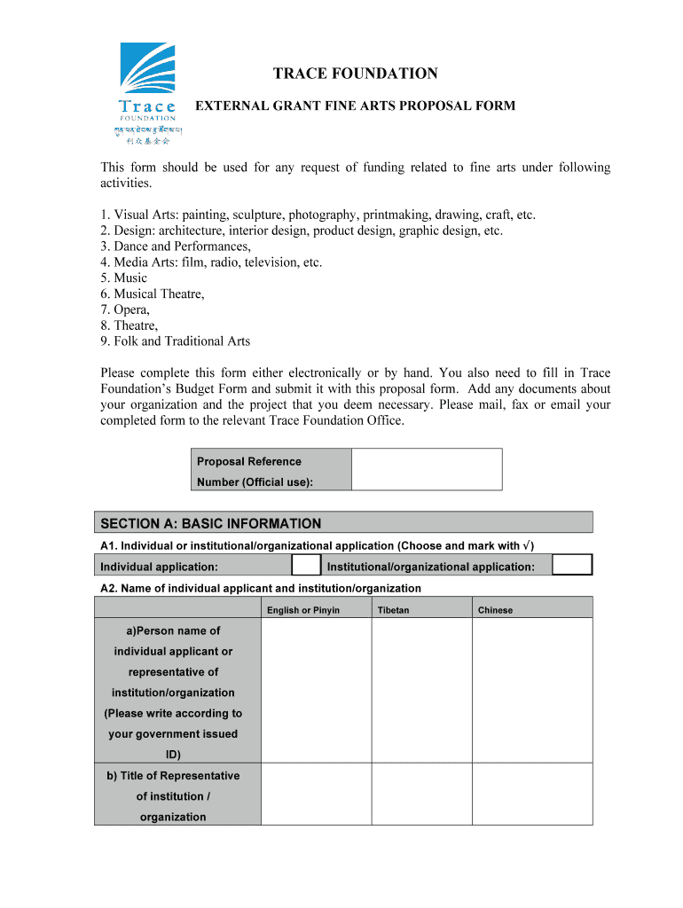 Fine Arts Application Form Trace Foundation