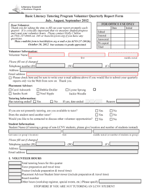 Basic Literacy Program Volunteer Quarterly Report July, August  Form