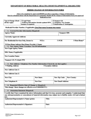 Dbhdd Change of Information Form