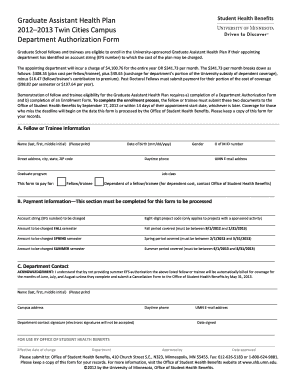 Department Authorization Form Office of Student Health Benefits Shb Umn