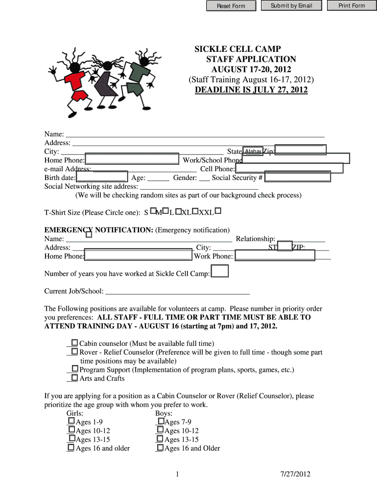 Camp Staff Application PDF Form About Us