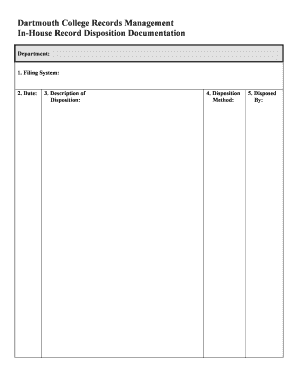 Dartmouth College Records Management in House Record  Form