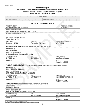 Sample Grant Application State of Michigan Michigan  Form