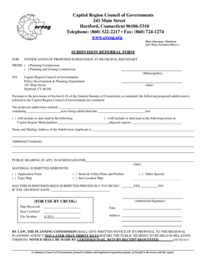 Subdivision Referral Form Capitol Region Council of Governments Crcog