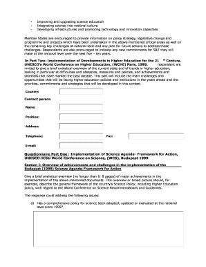 Questionnaire to Governments on the Implementation of I Unesco  Form