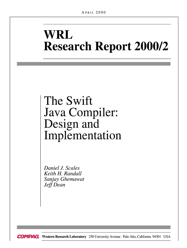 The Swift Java Compiler Design and Implementation HP Labs  Form