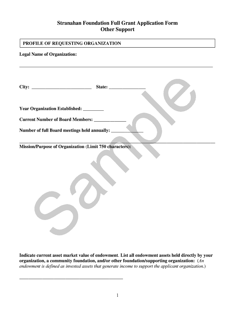 Stranahan Foundation Full Grant Application Form Other Support