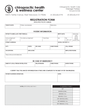 REGISTRATION FORM Chiropractic Health and Wellness Center