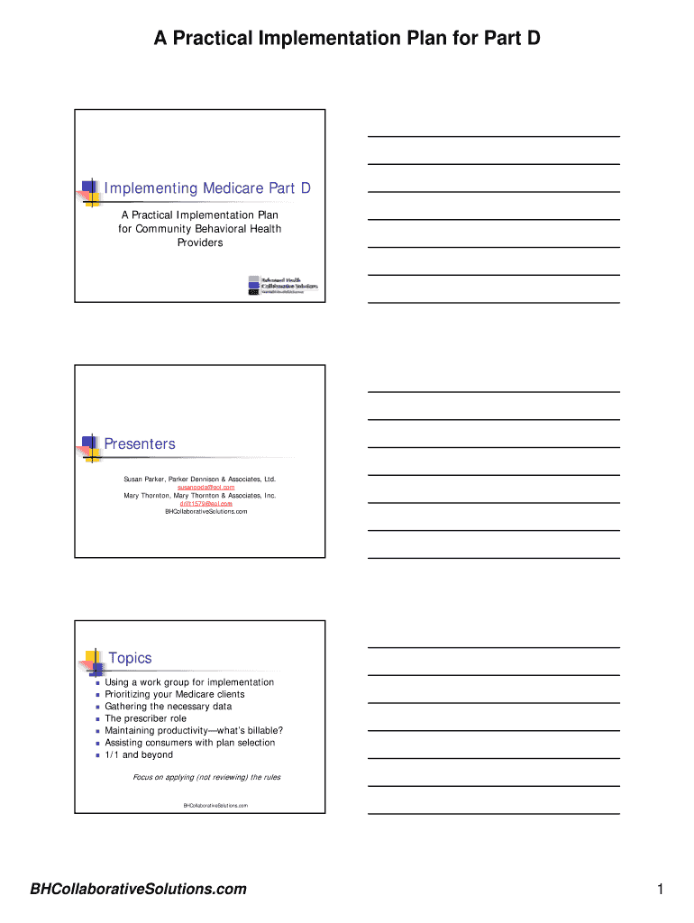 A Practical Implementation Plan for Part D NC Department of Ncdhhs  Form