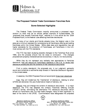 The Proposed Federal Trade Commission Franchise Rule Some Selected Highlights the Federal Trade Commission Recently Announced a   Form