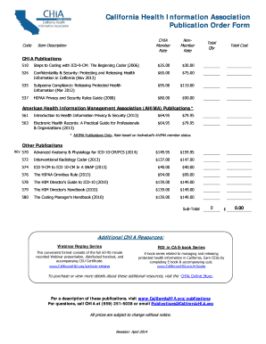 Publication Order Form California Health Information Association Californiahia