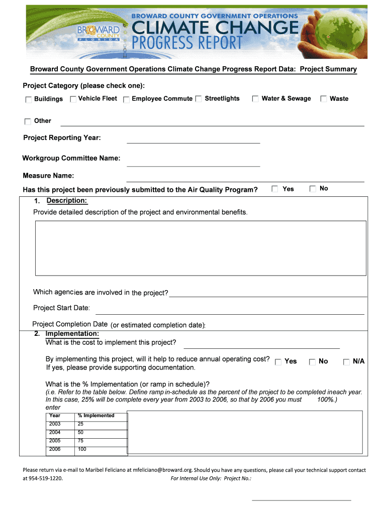 View the Broward County Project Summary Form ICLEI Local