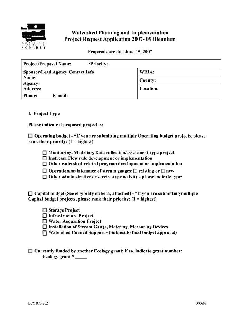 Watershed Planning and Implementation  Form