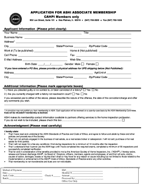 APPLICATION for ASHI ASSOCIATE MEMBERSHIP CAHPI Homeinspector  Form