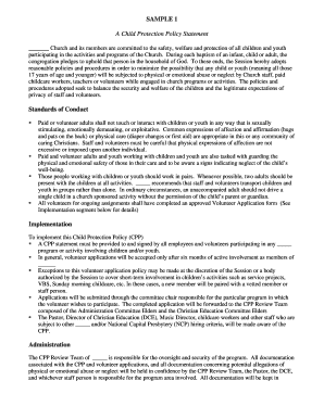 Child Protection Policy Sample 1 National Capital Presbytery  Form