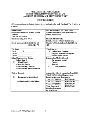 OKLAHOMA LEA APPLICATION SCHOOL IMPROVEMENT GRANT  Form