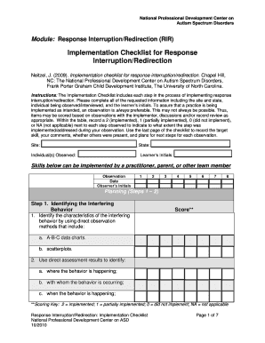 Implementation Checklist for Response InterruptionRedirection  Form