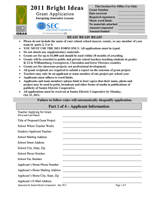 Bright Ideas Grant Application Energizing Innovative Lessons This Section for Office Use Only Grant Number Date Received Require  Form