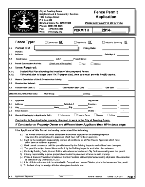 PERMIT # Fence Permit Application Bgky  Form
