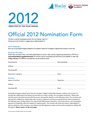 Official Nomination Form Blue Jay Consulting