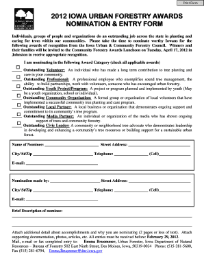 Print Form IOWA URBAN FORESTRY AWARDS NOMINATION &amp;amp Iowadnr