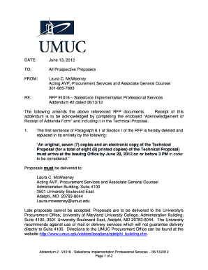 DATE June 13, to All Prospective Proposers from UMUC  Form