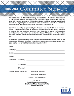 RHA Committee Sign Up Form
