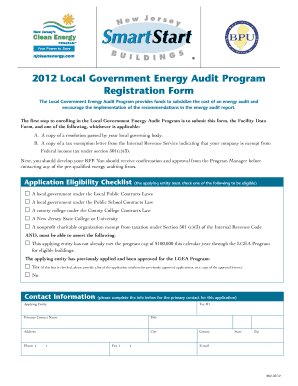 Local Government Energy Audit Program Registration Form the Local Government Energy Audit Program Provides Funds to Subsidize Th