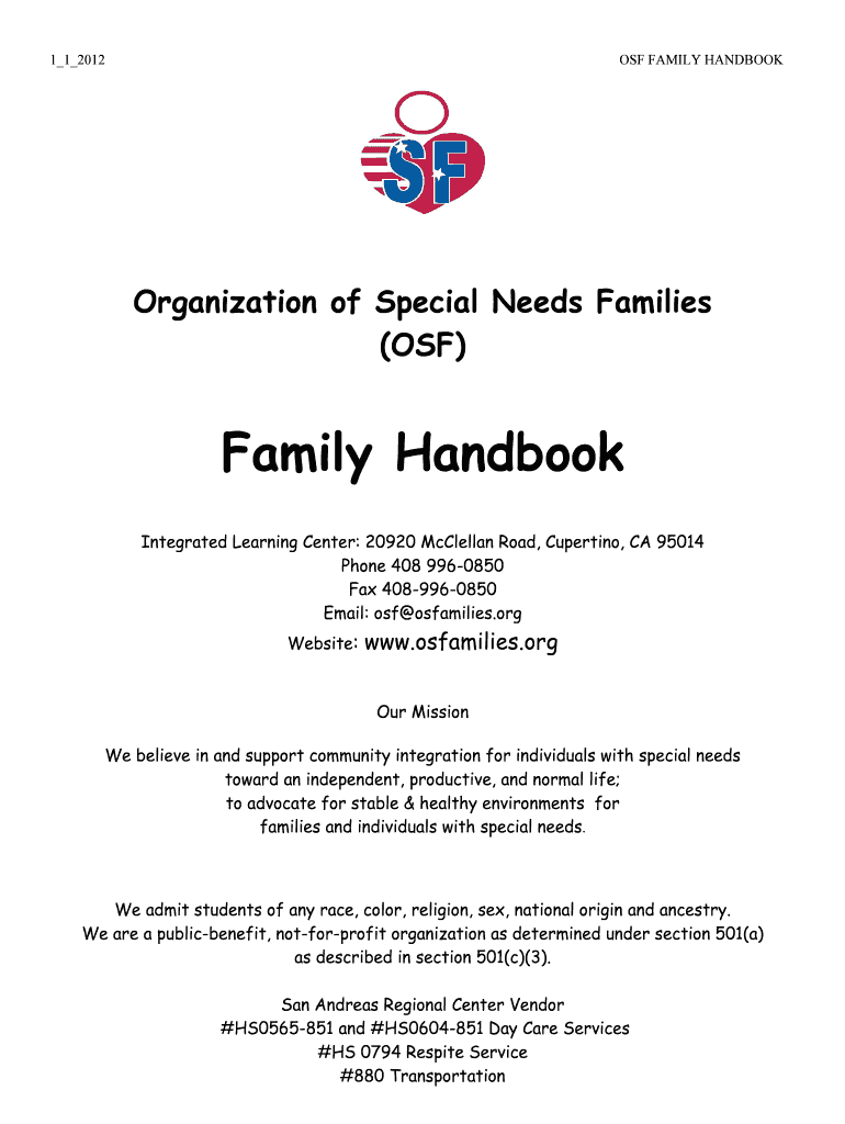Family Handbook Organization of Special Needs Families Osfamilies  Form