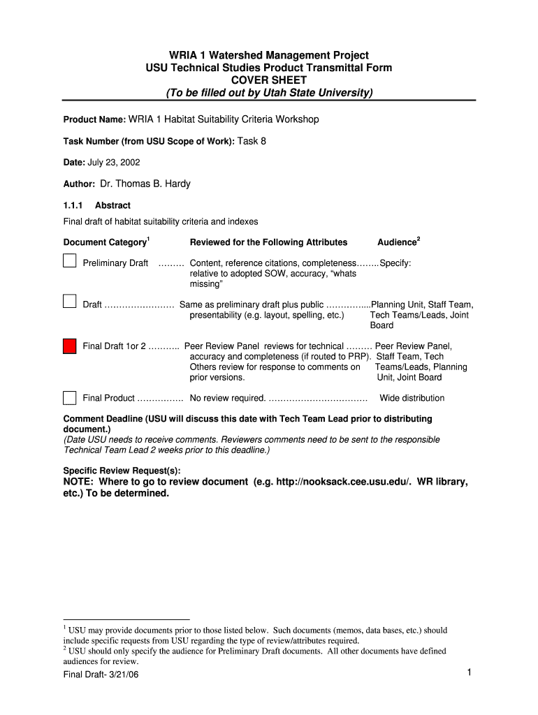 Habitat Suitability Criteria Workshop Report WRIA 1  Form