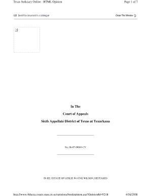 Texas Judiciary Online HTML Opinion Page 1 of 7 Send This Document to a Colleague Close This Window in the Court of Appeals Sixt  Form