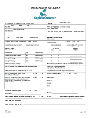 APPLICATION for EMPLOYMENT Orphan Outreach  Form