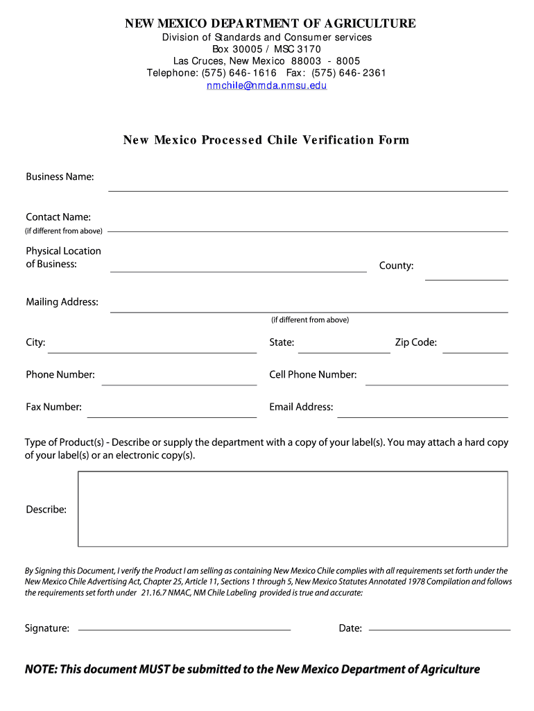 Processed Chile Verification Form Nmda Nmsu