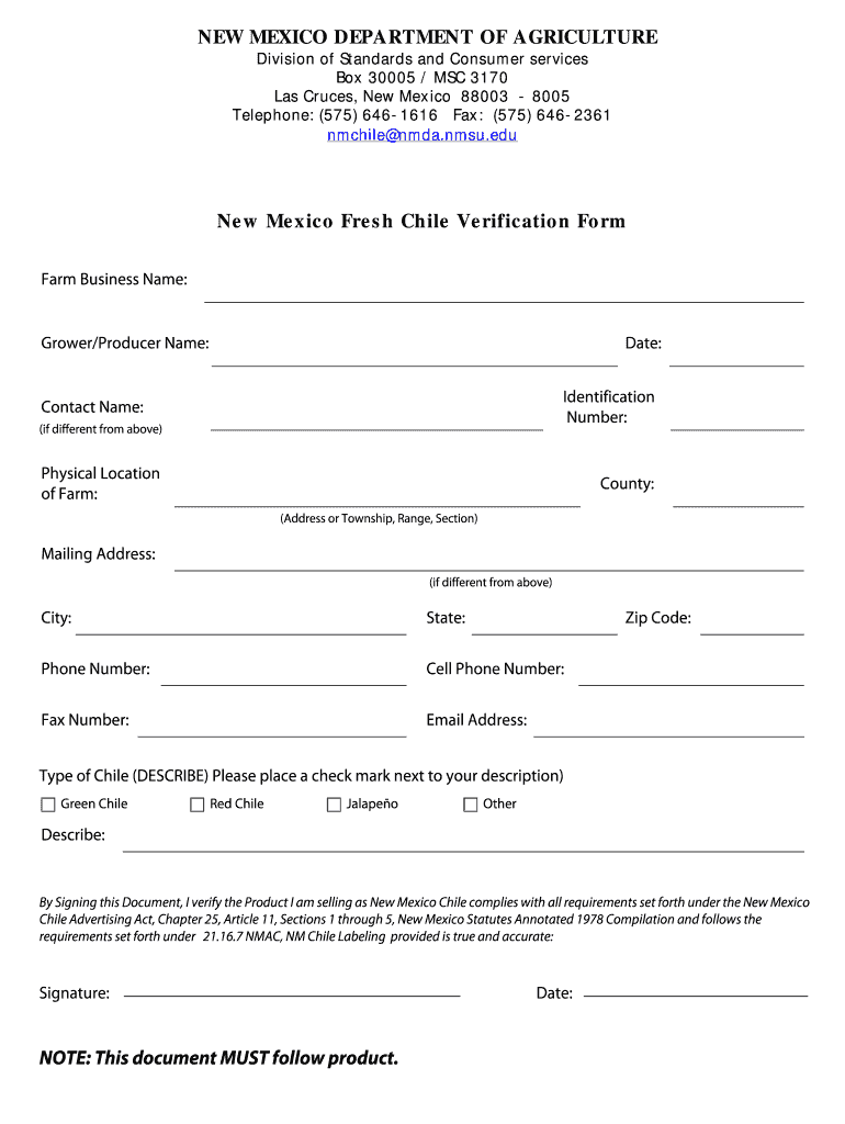 Fresh Chile Verification Form Nmda Nmsu