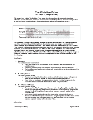 MUSIC RELEASE FORM the Christian Pulse