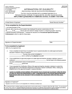 AFFIRMATION of ELIGIBILITY Nebraska Department of Education  Form