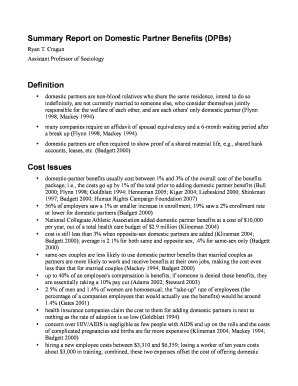 Summary Report on Domestic Partner Benefits DPBs Definition  Form