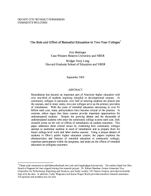 The Role and Effect of Remedial Education in Cornell University Ilr Cornell  Form